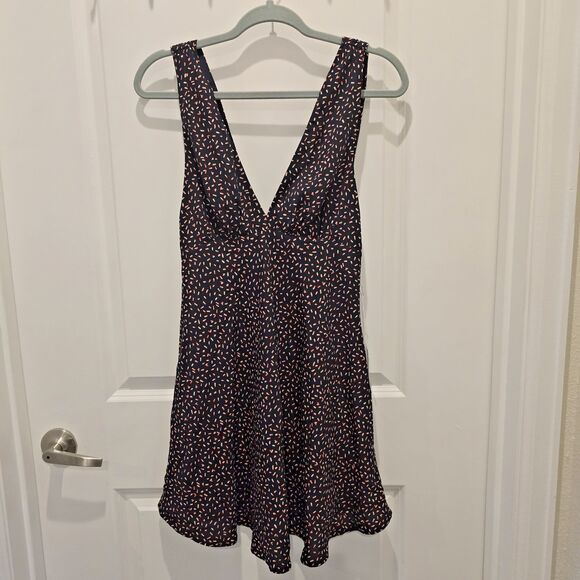 New w Tag Forever 21 Deep V Dress Small Navy Blue Coral Pink Sleeveless Zip Sexy - Picture 1 of 9